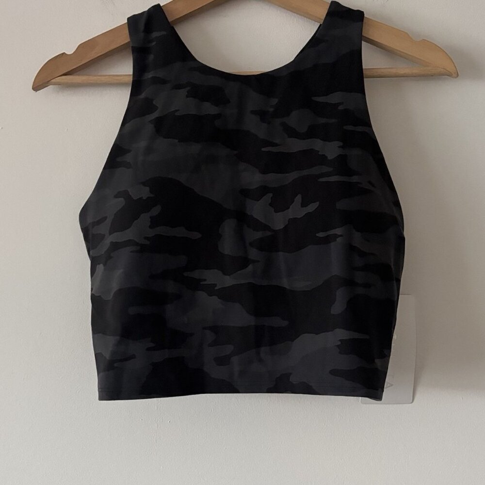 Athleta Conscious Crop Top A-C LARGE Printed Powervita Black‎ Camo Gym NWT $64